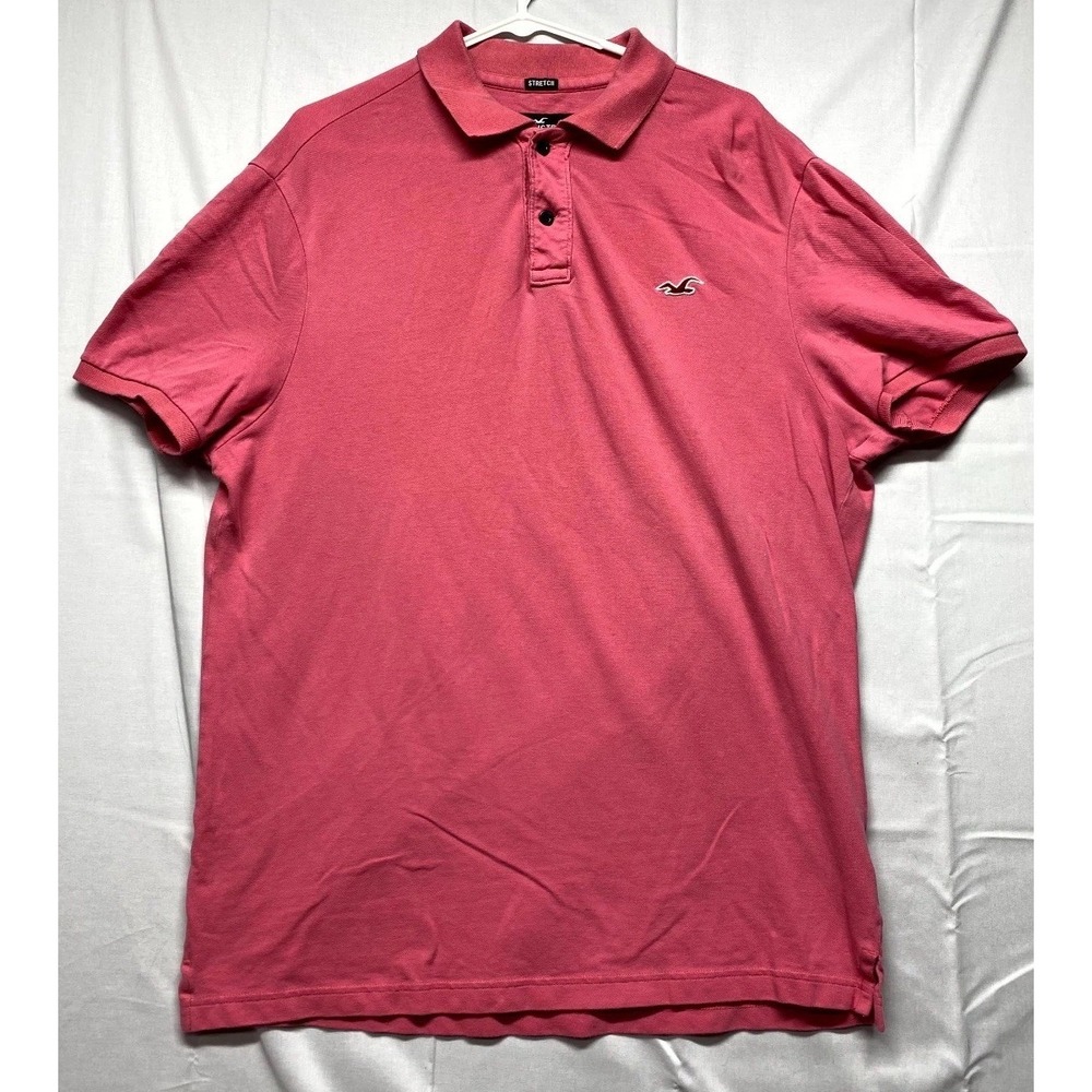 Hollister California Epic Flex Polo Shirt Mens XL Pink Stretch Side Slit Casual